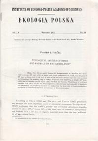 Imagen del vendedor de Ecological Studies of Birds and Mammals on Mat-Grasslands. Ekologia Polska, Vol. XX, 1972, Nr. 34. 21 S. a la venta por Buchversand Joachim Neumann