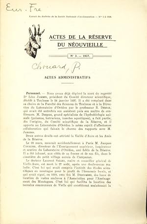 Imagen del vendedor de ACTES DE LA RSERVE DU NOUVIEILLE, No 3, 1937. ACTES ADMINISTRATIFS. Extrait du Bulletin de la Socit Nationale d'Acclimatation, No 1-2, 1938. a la venta por Antiquariat Bookfarm