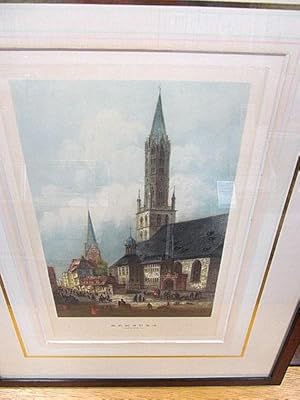 Hamburg. Die St. Jacobikirche. Kolorierter Stahlstich.