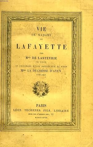 Bild des Verkufers fr VIE DE MADAME DE LAFAYETTE zum Verkauf von Le-Livre