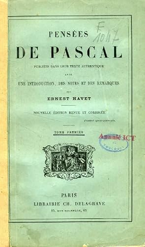 Bild des Verkufers fr PENSEES DE PASCAL, 2 TOMES zum Verkauf von Le-Livre