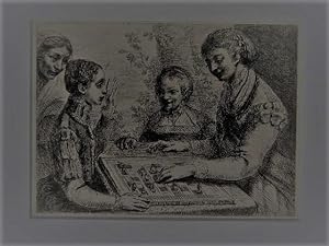 Höfische Damen mit Zuschauerinnen beim Schachspiel im Freien.