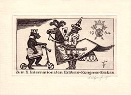 Widmungsblatt zum X. Internationalen Exlibris-Kongress Krakau. Berlin grüßt Krakau. Signierter Or...