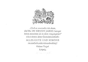 Neujahrsgruß Vogel (Kutschfahrt). Signierter Original-Holzstich. Klappkarte.