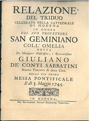 Relazione del triduo celebrato nella cattedrale di Modena in onore del suo protettore San Geminia...