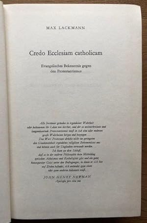 Bild des Verkufers fr Credo Ecclesiam catholicam. Evangelisches Bekenntnis gegen den Protestamtismus. zum Verkauf von Antiquariat Lohmann