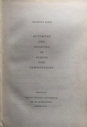 Seller image for Autoritt und Ordnung in Schule und Gemeinschaft. for sale by Antiquariat Lohmann