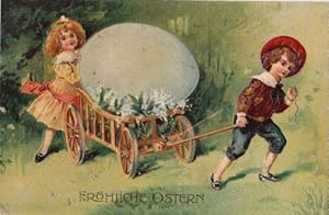 Fröhliche Ostern ! Geprägte Postkarte in farbiger Lithographie. Abgestempelt Altona 26.03.1910.