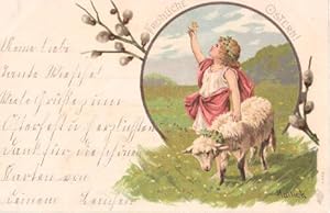 Fröhliche Ostern ! Postkarte in farbiger Lithographie. Beschrieben aber ungelaufen.