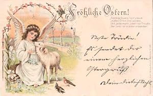 Fröhliche Ostern ! Postkarte in farbiger Lithographie. Abgestempelt Eutin 01.4.1899.