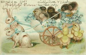 Fröhliche Ostern. Postkarte in farbiger Lithographie. Abgestempelt Hamburg 11.04.1903.