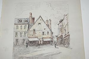 FALAISE (CALVADOS - NORMANDIE) - RUE DE LA MAIRIE. Aquarelle originale signe d'Adolphe ...