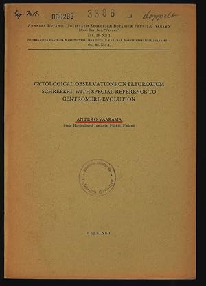 Imagen del vendedor de CYTOLOGICAL OBSERVATIONS ON PLEUROZIUM SCHREBERI, WITH SPECIAL REFERENCE TO CENTROMERE EVOLUTION. Annales Botanici Societatis Zoolooic Botanic Fennic  Vanamo  Tom. 28. N:o 1. a la venta por Antiquariat Bookfarm