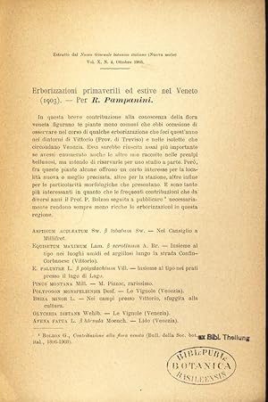 Seller image for Erborizzazioni primaverili ed estive nel Veneto (1903). Estratto dal Nuovo Giornale botanico italiano (Nuova serie) Vol. X, N. 4, Ottobre 1903. for sale by Antiquariat Bookfarm