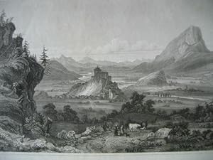 Kufstein, Veste. Deutschland. Orig. Stahlstich von 1860. 11,0 x 16,0 cm. Mit Passepartout. - Stee...