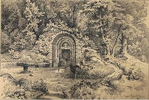 Der Brunnen der heiligen Elisabeth. Getönte Lithographie aus Sachsengrün Doppelblatt. 1861
