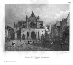 Kirche St. Sulpice d Auxerre in Paris. Frankreich. Stahlstich