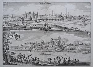 Aschaffenburg und Steinheim / Main ( heute Hanau ) 2 Ansichten auf einem Blatt. Kupferstich. 1650