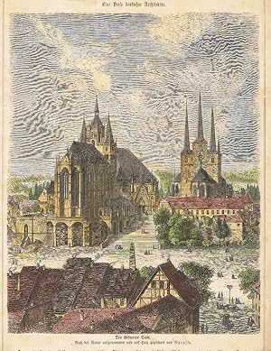 Erfurt. Dom und Severi Kirche mit Domplatz zu Erfurt. Holzstich koloriert