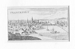 Frankfurt Main. ( Franckfurt ) Panorama.Von Anhöhe Blick über den Main. Kupferstich