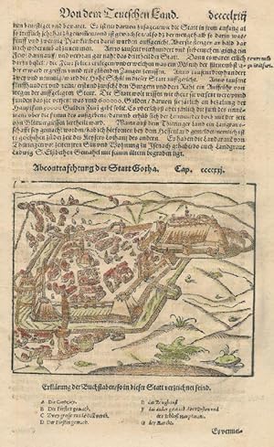 Gotha. Abcontrafestung der Stadt Gotha. Kolorierter Holzschnitt ( Ansicht der Stadt Gotha aus der...