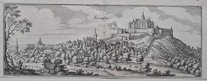 KÖNIGSTEIN am Taunus. Gesamtansicht Panorama mit Burg. Kupferstich