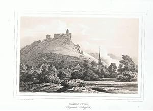 Landstuhl (Bayrische Rheinpfalz ) Gesamtansicht mit Burgruine. Lithographie mit Tonplatte von F. ...