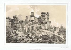 Scharfeneck (Bayrische Rheinpfalz ) Burgruine. Lithographie mit Tonplatte von F. Hohe