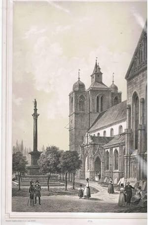 KONSTANZ. Cathedrale de Constance. Ansicht der Domkirche von der Seite, links Mariensäule. Lithog...