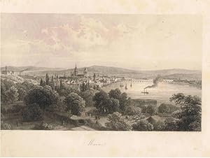 Mainz. Gesamtansicht, Panorama. Stahlstich