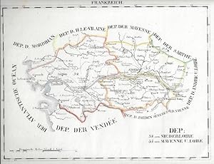 Karte von der Niederloire und Mayenne u. Loire, Frankreich - Departements, grenzkolorierter Kupfe...