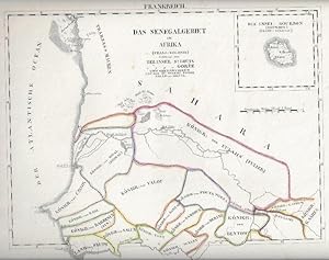 Karte von der Insel St. Louis, Goree, grenzkol. Kupferstich, ( Schlieben, Atlas von Europa )Seneg...