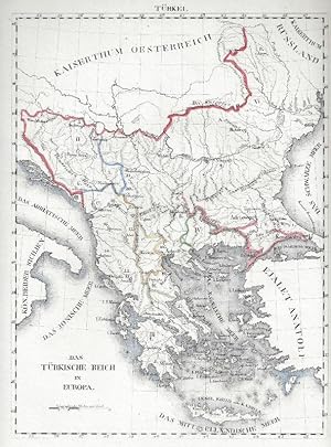 Das Türkische Reich in Europa, grenzkol. Kupferstich, ( Schlieben, Atlas von Europa )