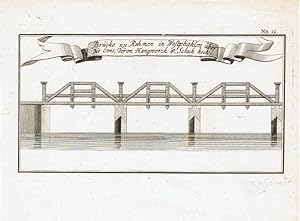 Brücke zu Rehnen in Westphalen über die Ems, deren Hangwerck 8. Schuh hoch. Kupferstich aus Carl ...
