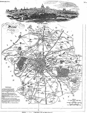 Paris. Denominat. des Departem :SEINE. Stadtplan von PARIS mit einer Stadtansicht vue de ParisKup...