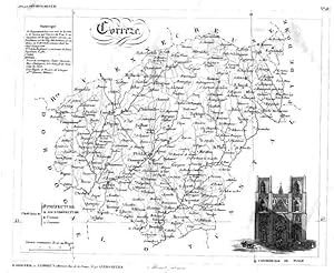 Correze ( Tulle, Ussel, Brives ) mit einer Ansicht Chathedrale de Tulle, Kupferstich, Landkarte D...