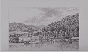 Wild-Bad Kreuth bey Tegernsee. Ansicht vom See mit Bergmassiv. Kolorierte Lithographie, Gesamtans...