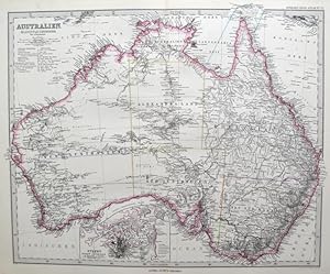 Australien. Gesamtansicht mit einer Übersichtskarte von Sydney und Port Jacksonim Massstab 1:10.0...