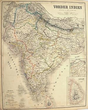 Vorder Indien. Mit Ansicht von Ober Asam und Ceylon. Maaßstab 1:5.000.000. Gesamtkarte. mehrfarbi...
