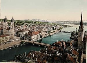 Zürich. Ansicht der Stadt mit Bergpanorama. Schweiz.Original - Fotografie.um 1890