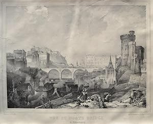 Edinburgh. Vue du North Bridge a` Edimbourg. Lithographie. 1830