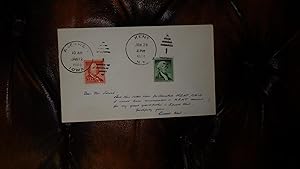 Bild des Verkufers fr Signed Handwritten letter by Rockwell Kent in Ink on Envelope to Mr. Jurist postmarked January 12, 1960 Rockwell , Iowa & Jan. 20, 1960 Kent, Has 1 cent & 1/2 cent stamp zum Verkauf von Bluff Park Rare Books