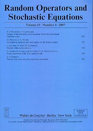 Random Operators and Stochastic Equations Volume 15, Number 4, 2007.