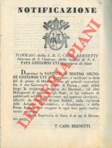 Convenzione per la reciproca consegna dei delinquenti e disertori, fra lo Stato Pontificio e il G...