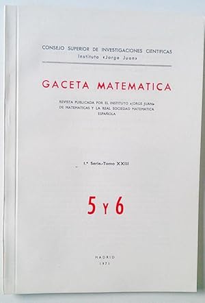 Imagen del vendedor de Gaceta Matematica 5 Y 6 1 Serie Tomo XXIII a la venta por Librera Salvalibros Express