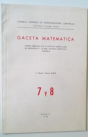 Imagen del vendedor de Gaceta Matematica 7 Y 8 Tomo XXX 1 Serie a la venta por Librera Salvalibros Express