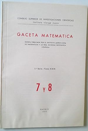 Seller image for Gaceta Matematica 7 Y 8 Tomo XXIX 1 Serie for sale by Librera Salvalibros Express