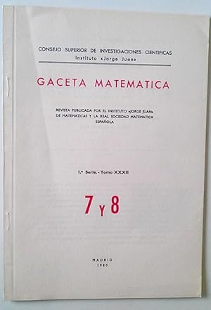 Imagen del vendedor de Gaceta Matematica 7 Y 8 Tomo XXXII 1 Serie a la venta por Librera Salvalibros Express