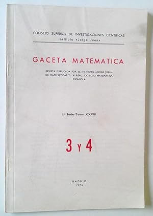 Seller image for Gaceta Matematica 3 Y 4 Tomo XXVIII 1 Serie for sale by Librera Salvalibros Express