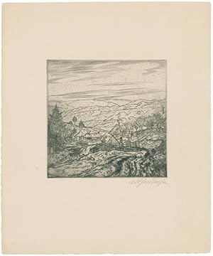 Bild des Verkufers fr Hgelige Landschaft mit verstreut liegenden Husern. zum Verkauf von Galerie Joseph Fach GmbH